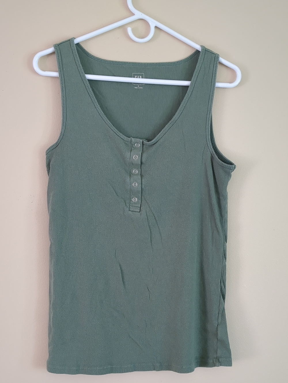 Medium Gap Maternity Green Henley Ribbed Tank Top